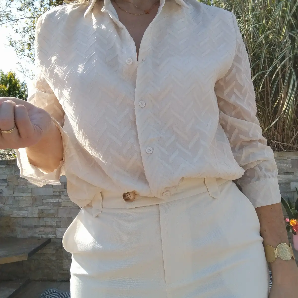 Chemise beige à chevrons