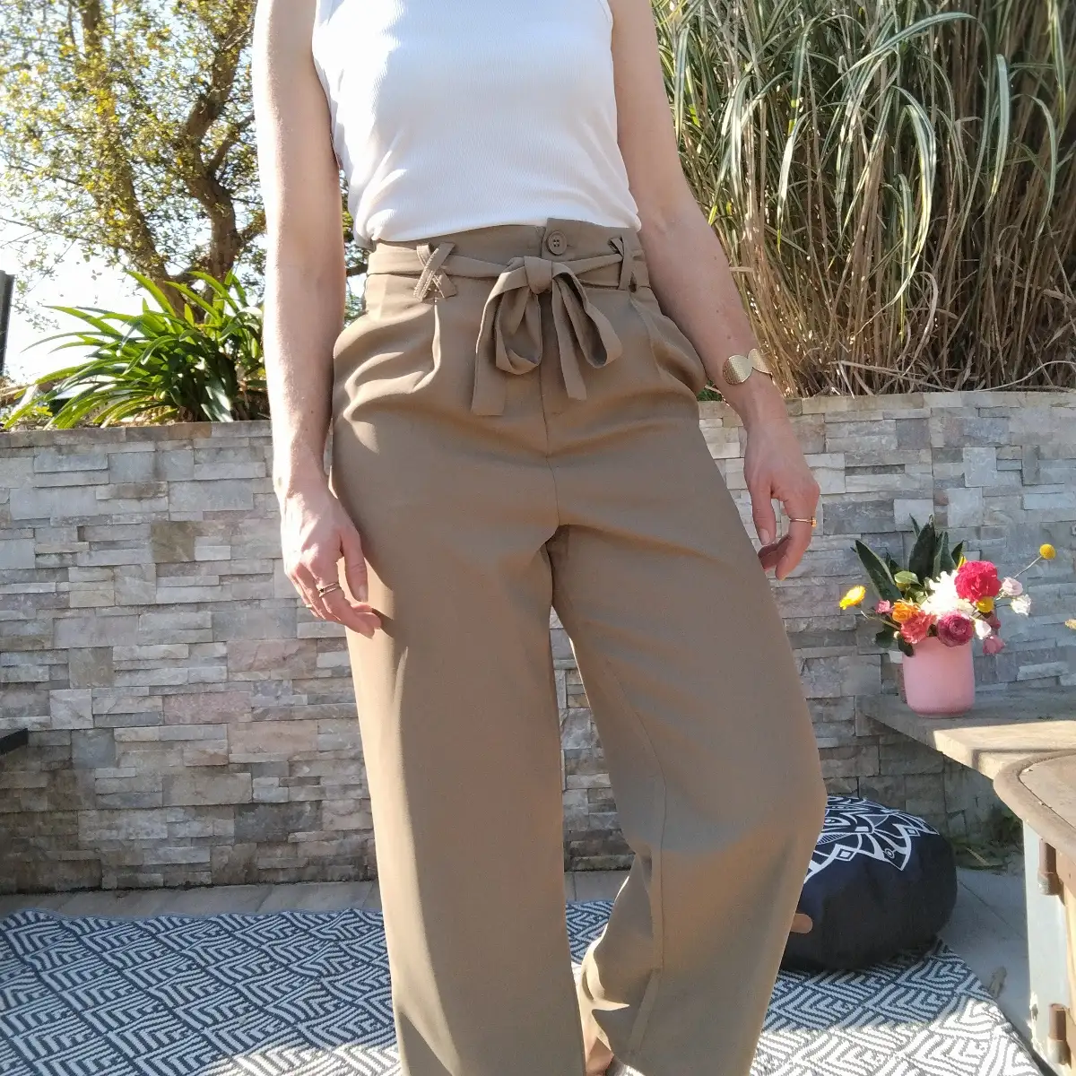 Pantalon large beige/kaki