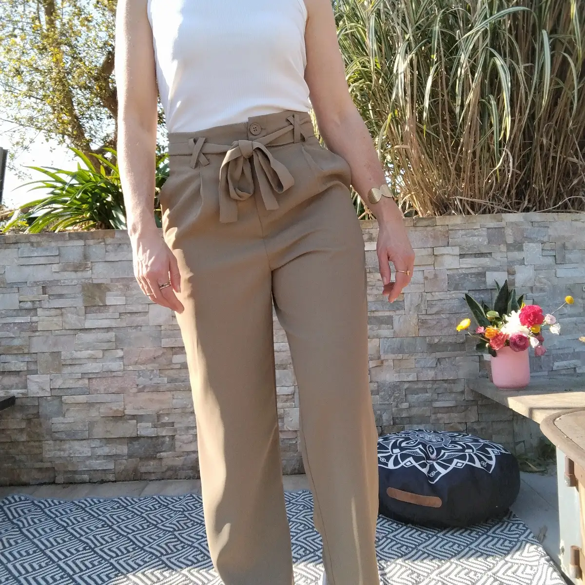 Pantalon large beige/kaki