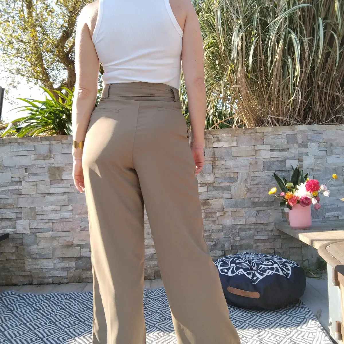 Pantalon large beige/kaki