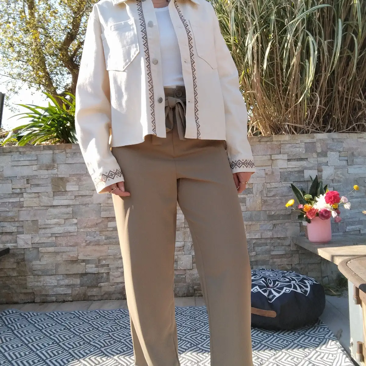 Pantalon large beige/kaki