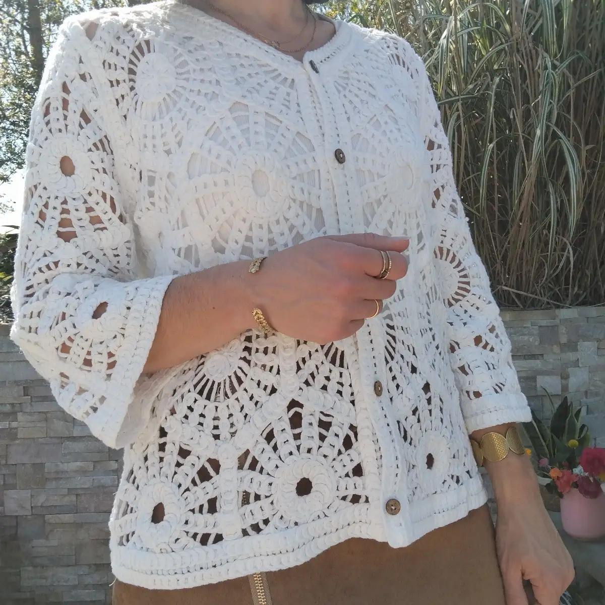 Gilet blanc en macramé