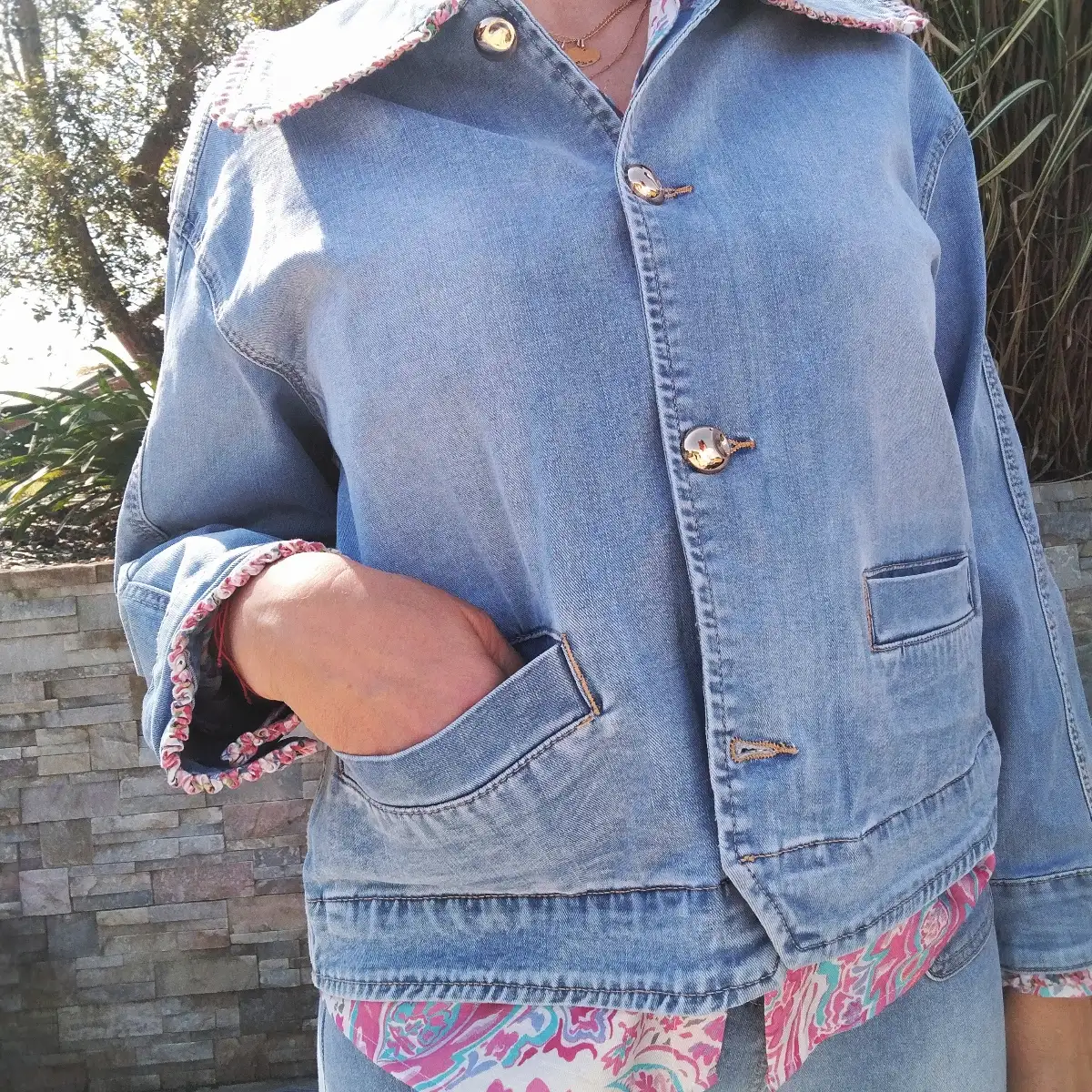 Veste jean col claudine