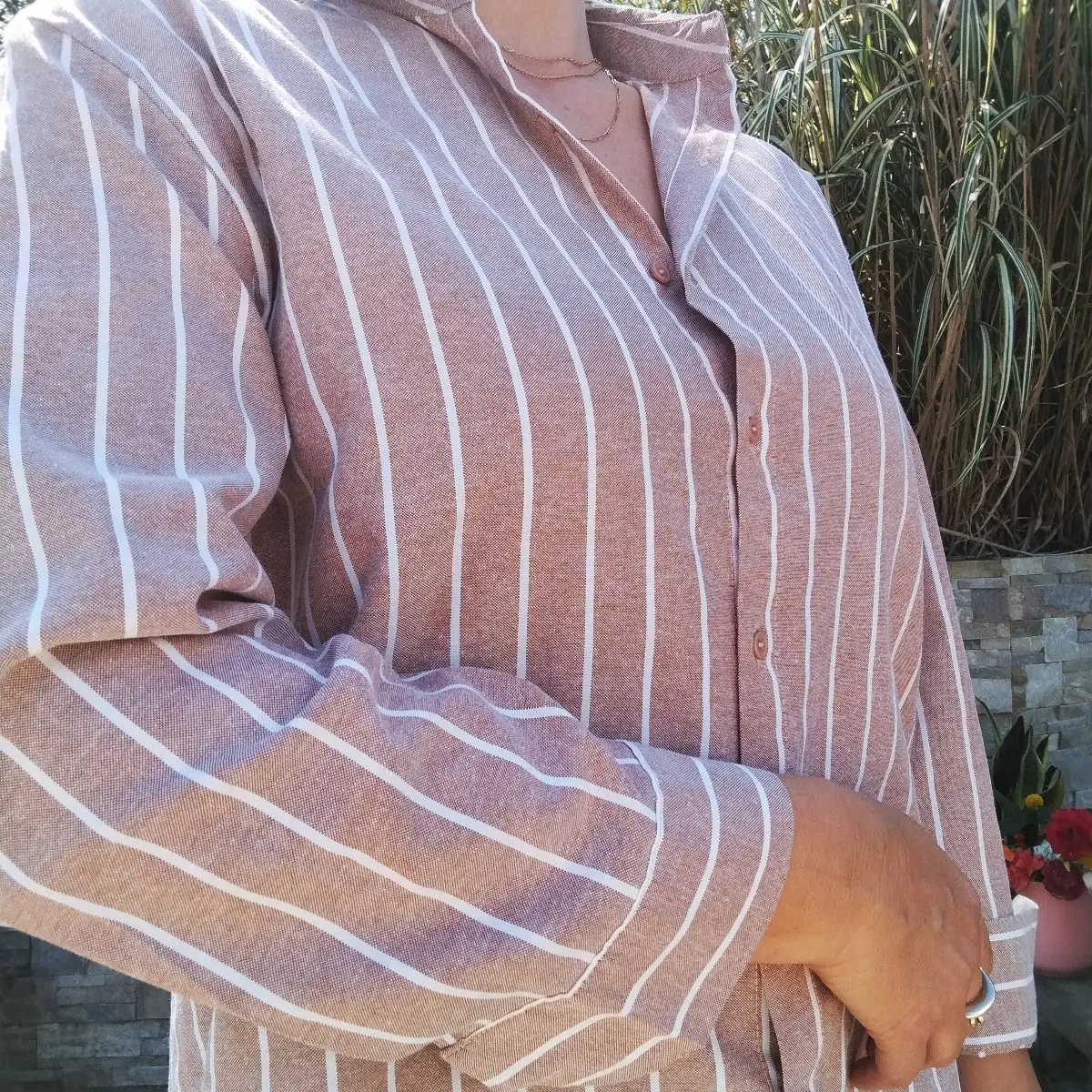 Chemise rayée beige