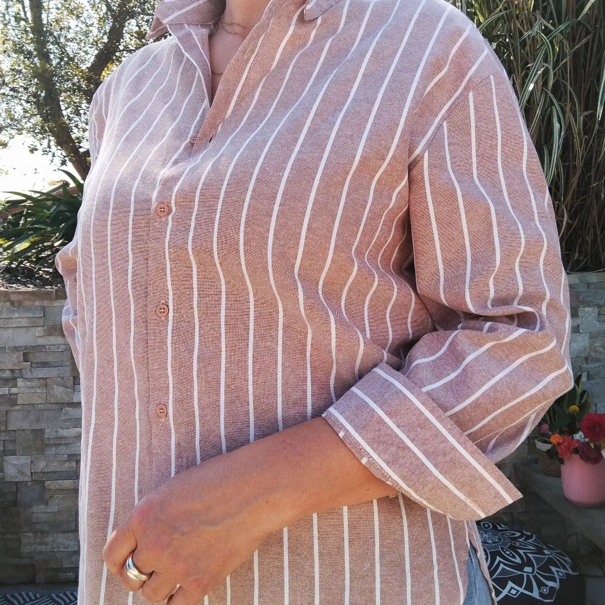 Chemise rayée beige