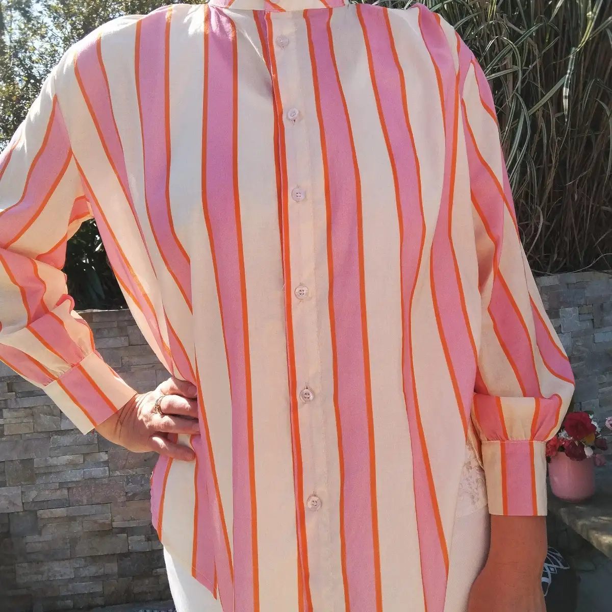 Chemise rayée rose/jaune