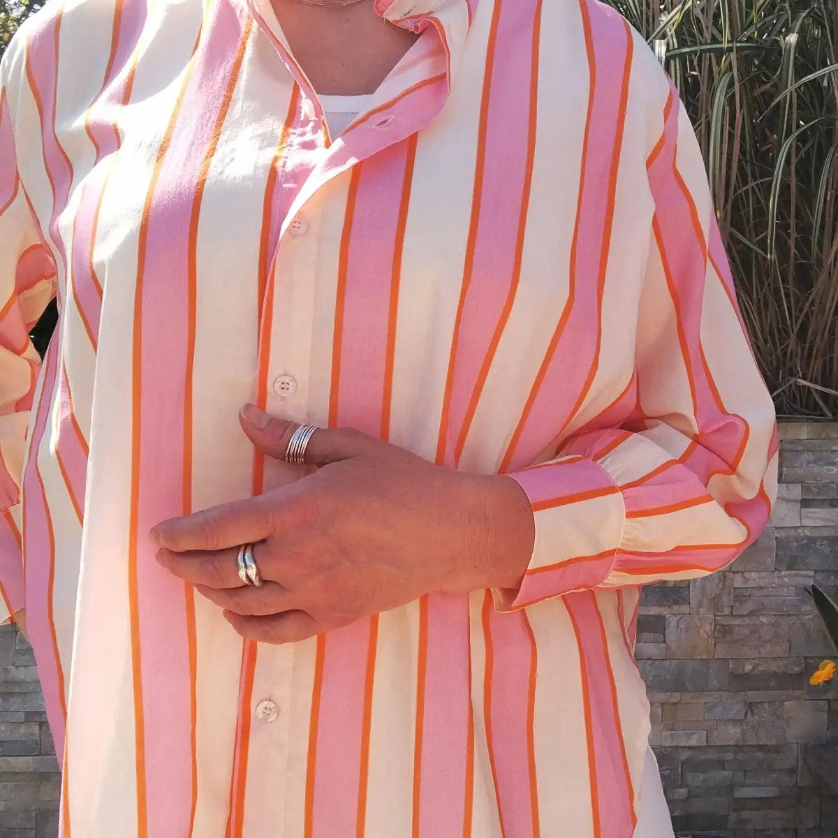 Chemise rayée rose/jaune