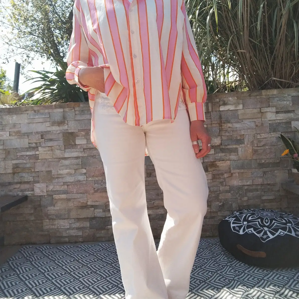 Chemise rayée rose/jaune