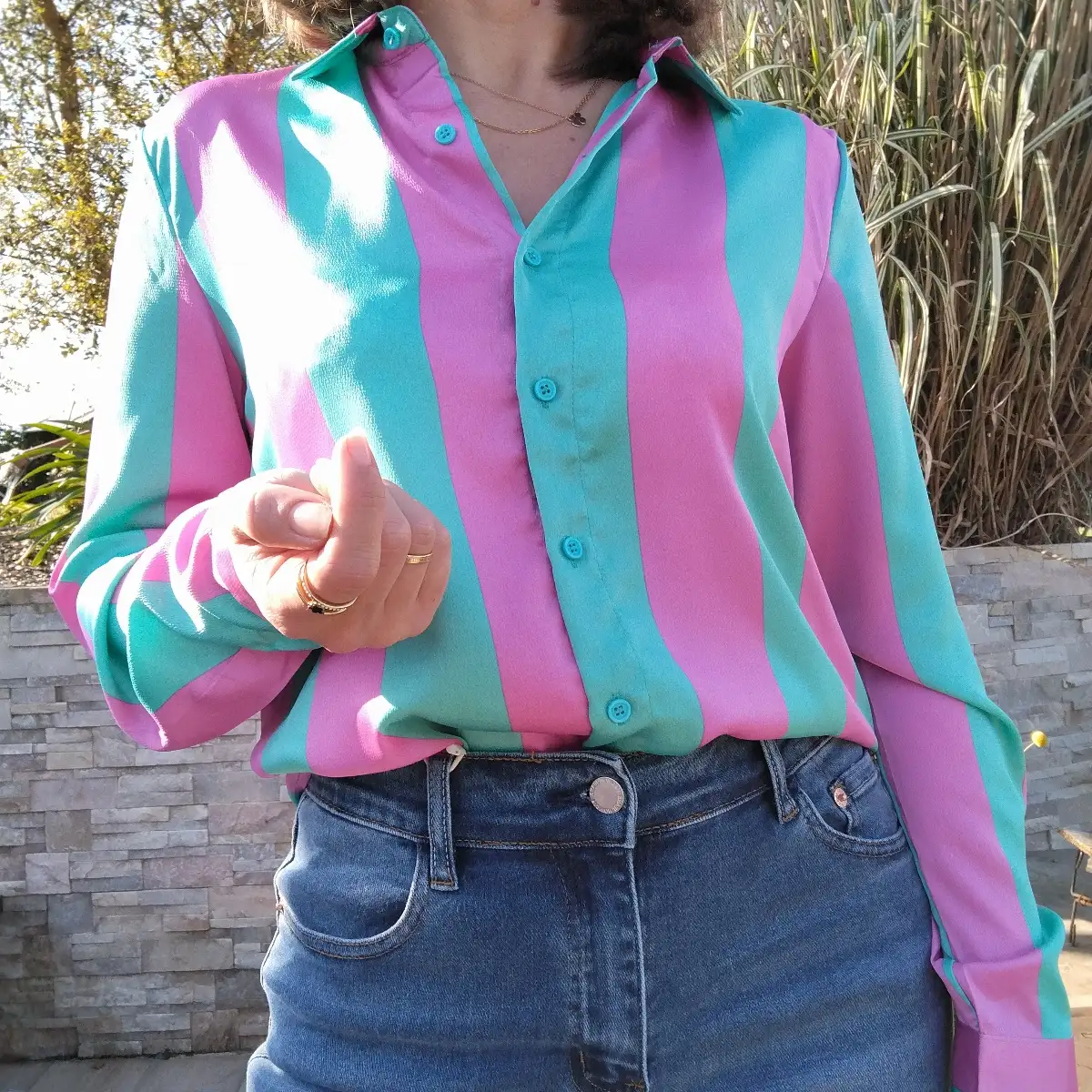 Chemise rayée vert/bleu