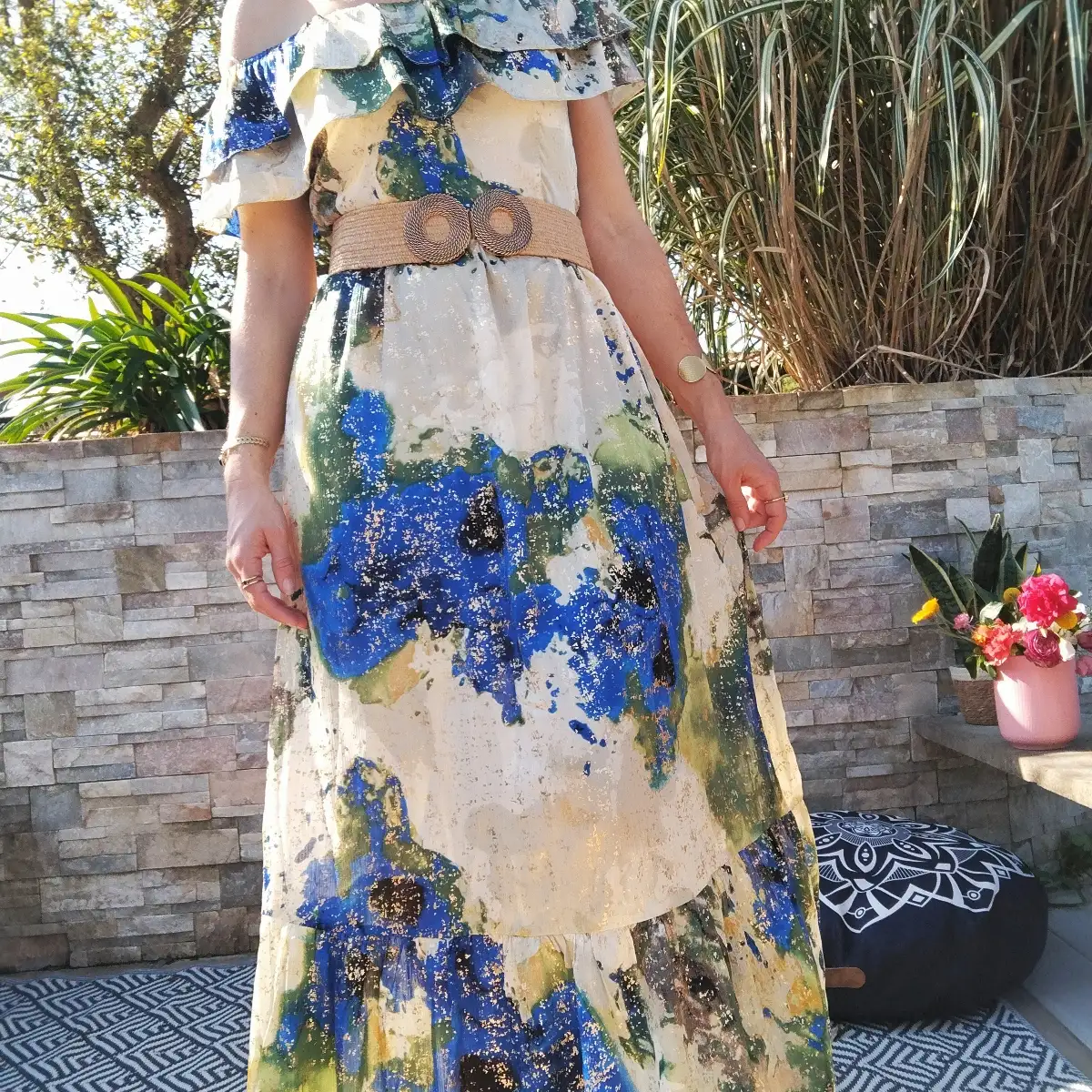 Robe bleu/vert/jaune
