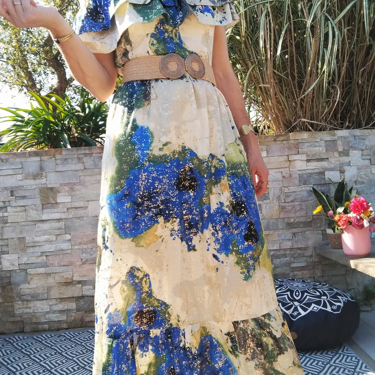 Robe bleu/vert/jaune