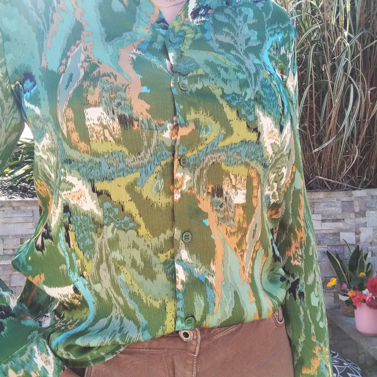 Chemise satinée verte
