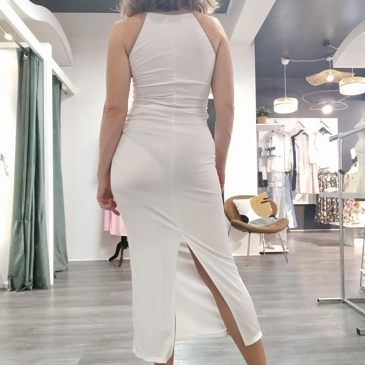 Robe écrue/bandes beiges